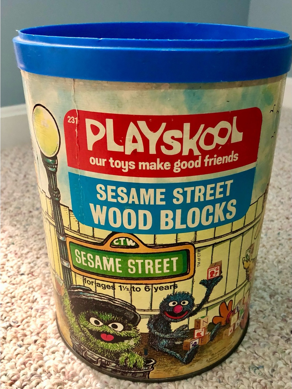 Vintage Sesame Street Wooden Alphabet Blocks Set - Yellow, Blue, Green